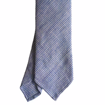 Småmönstrad Linne/Ull/Kashmir -slips - Untipped - Vit/Marinblå
