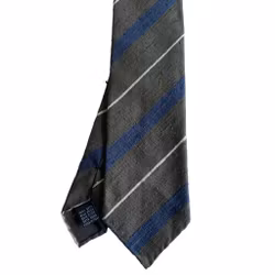 Regimental Shantung Tie - Untipped - Olive Green/Navy Blue/White