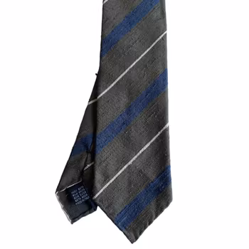 Regimental Shantung Tie - Untipped - Olive Green/Navy Blue/White