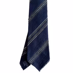 Regimental Shantung Tie - Untipped - Navy Blue/Olive Green/White