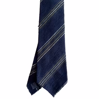 Regimental Shantung Tie - Untipped - Navy Blue/Olive Green/White