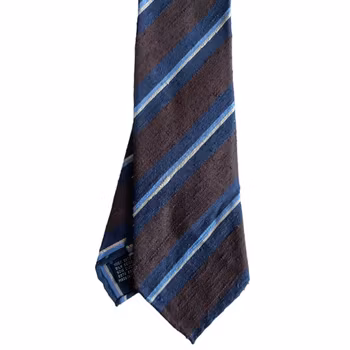 Regimental Shantung Tie - Untipped - Brown/Navy Blue/White