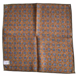 Floral/Medallion Wool Pocket Square - Olive Green/Blue/Brown