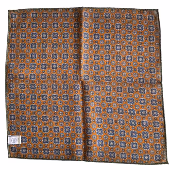 Floral/Medallion Wool Pocket Square - Olive Green/Blue/Brown