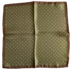 Polka Dot/Floral Silk Pocket Square - Olive Green/White/Brown