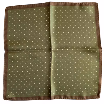 Polka Dot/Floral Silk Pocket Square - Olive Green/White/Brown