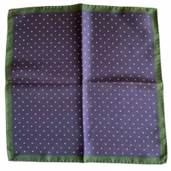 Polka Dot/Floral Silk Pocket Square - Navy Blue/White/Green
