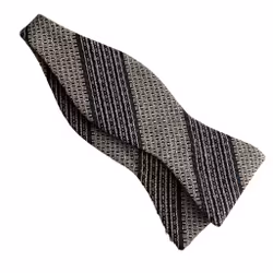 Regimental Grenadine Silk Bow Tie - Beige White/Navy Blue