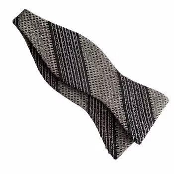 Regimental Grenadine Silk Bow Tie - Beige White/Navy Blue