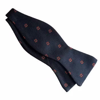 Square Grenadine Silk Bow Tie - Navy Blue/Orange