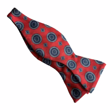 Medallion Silk/Cotton Bow Tie - Red/Light Blue