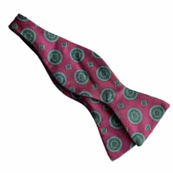 Medallion Silk/Cotton Bow Tie - Burgundy/Green