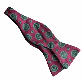 Medallion Silk/Cotton Bow Tie - Burgundy/Green