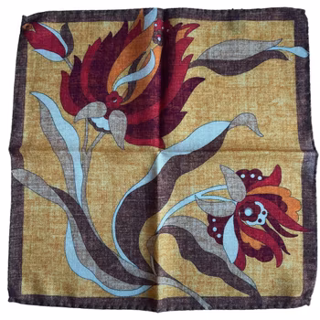 Large Floral Wool Pocket Square - Yellow/Brown/Rust