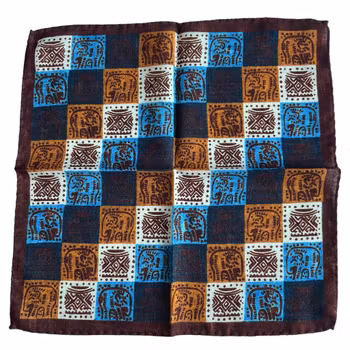 Elephant Wool Pocket Square - Brown/Light Blue/Navy Blue/White