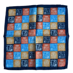 Elephant Wool Pocket Square - Navy Blue/Light Blue/Rust/Beige