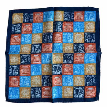 Elephant Wool Pocket Square - Navy Blue/Light Blue/Rust/Beige