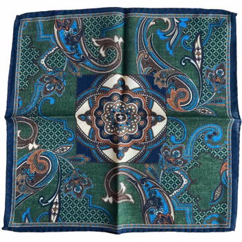Oriental Wool Pocket Square - Dark Green/Navy Blue/Light Blue/White