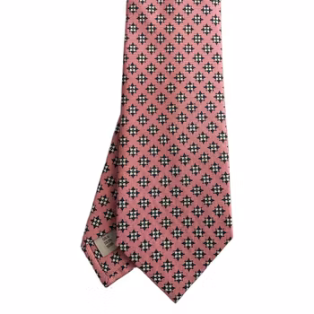 Floral Printed Silk Tie - Pink/Dark Turquoise/White