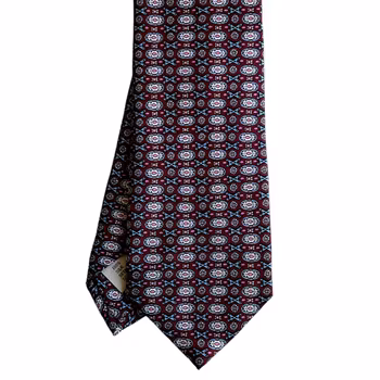 X and O Printed Silk Tie - Burgundy/Light Blue/White/Pink