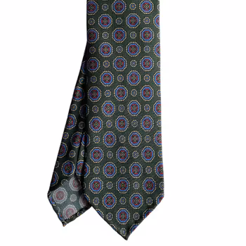 Medallion Printed Silk Tie - Untipped - Green/Beige/Blue/Burgundy