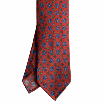 Floral Printed Silk Tie - Untipped - Burgundy/Blue/Green/Orange