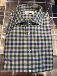 Small check brushed cotton shirt - Grey/Navy/Green