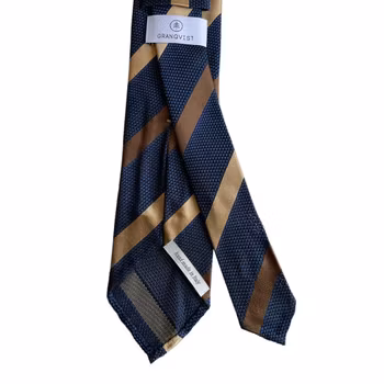 Regimental Silk Grenadine Tie - Untipped - Navy Blue/Brown/Beige