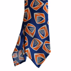 Large Pattern Printed Jacquard Silk Tie - Untipped - Mid Blue/Orange/White