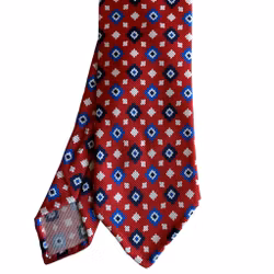 Floral Printed Jacquard Silk Tie - Untipped - Burgundy/Navy Blue/Mid Blue/White