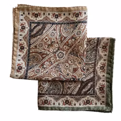 Oriental Silk Pocket Square - Green/Beige/Brown