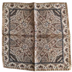 Oriental Silk Pocket Square - Beige/Navy Blue/Brown