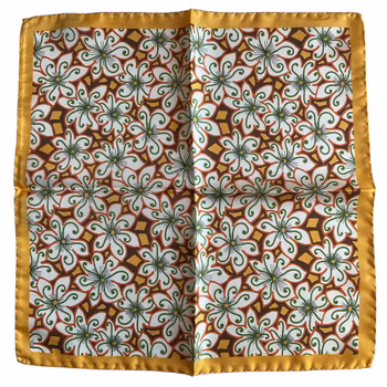 Floral Silk Pocket Square - Yellow/White/Brown