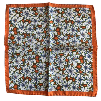 Floral Silk Pocket Square - Orange/White/Brown
