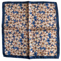 Floral Silk Pocket Square - Navy Blue/White/Light Blue