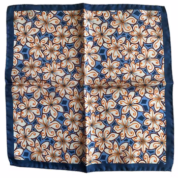 Floral Silk Pocket Square - Navy Blue/White/Light Blue