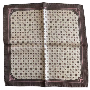 Circular Silk Pocket Square - Beige/Brown/Pink