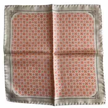 Circular Silk Pocket Square - Orange/Beige