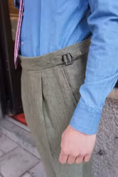 Linnebyxor med sideadjusters - Hög Midja - Olivgrön