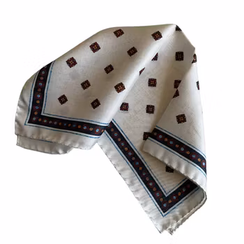 Floral Silk Pocket Square - White/Navy Blue/Brown