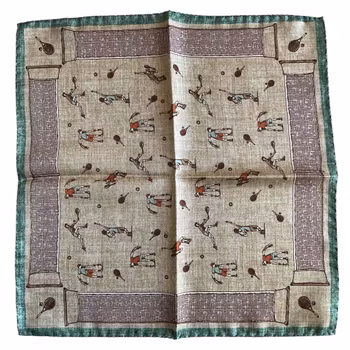 Tennis Silk Pocket Square - Beige/Turquoise