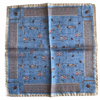 Tennis Silk Pocket Square - Light Blue/Beige