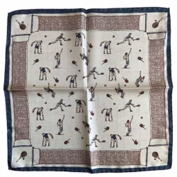 Tennis Silk Pocket Square - White/Navy Blue