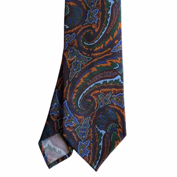 Paisley Printed Silk Tie - Untipped - Brown/Blue/Rust/Green