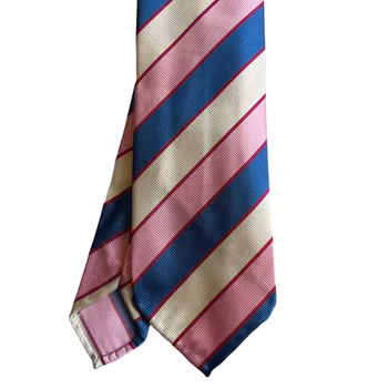Regimental Silk Tie - Untipped - Pink/Blue/Light Yellow/Cerise