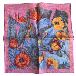 Butterflies and Flowers Linen Pocket Square - Pink
