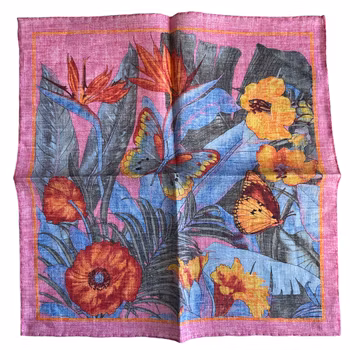 Butterflies and Flowers Linen Pocket Square - Pink