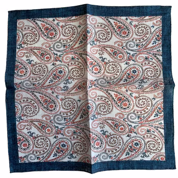 Paisley Linen Pocket Square - Navy Blue/White/Red