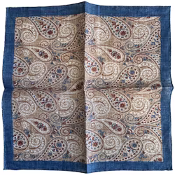 Paisley Linen Pocket Square - Navy Blue/Brown