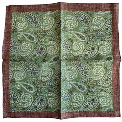 Paisley Linen Pocket Square - Brown/Green